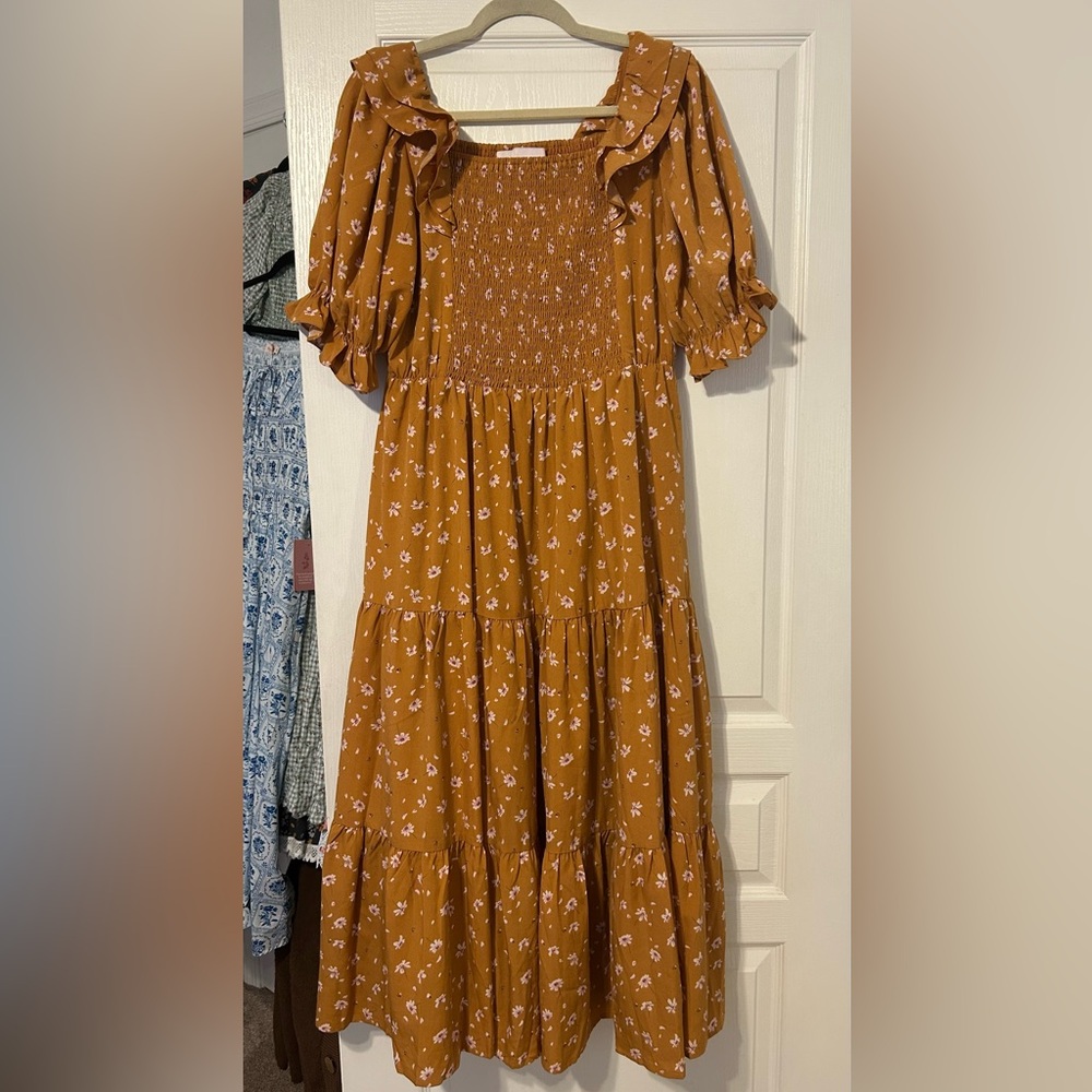 JessaKae Mustard Floral Midi Dress - Picture 2 of 6